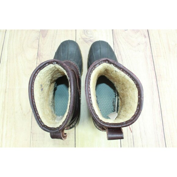 LL Bean Lounger Brown Leather Shearling Lined Ankle Duck Boots Size 9 M - Picture 7 of 10